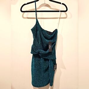Lulu's Dress NWT Green Sparkly Mini One Shoulder Spaghetti Strap Size SMALL